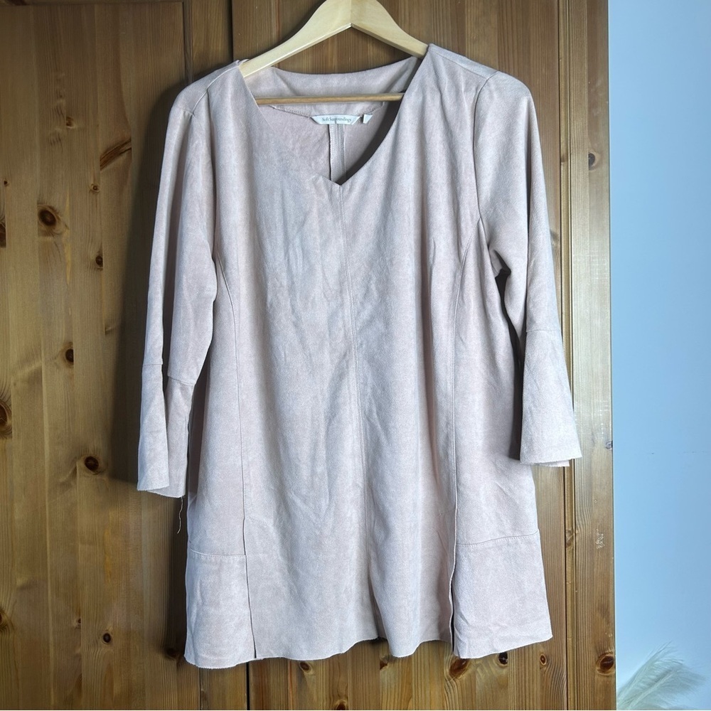 Soft Surroundings Faux Suede Leather Blouse Women’s XL Bell Sleeves Pink Western - Picture 2 of 7